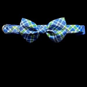 Small Plaid Blue Dog Bow Tie